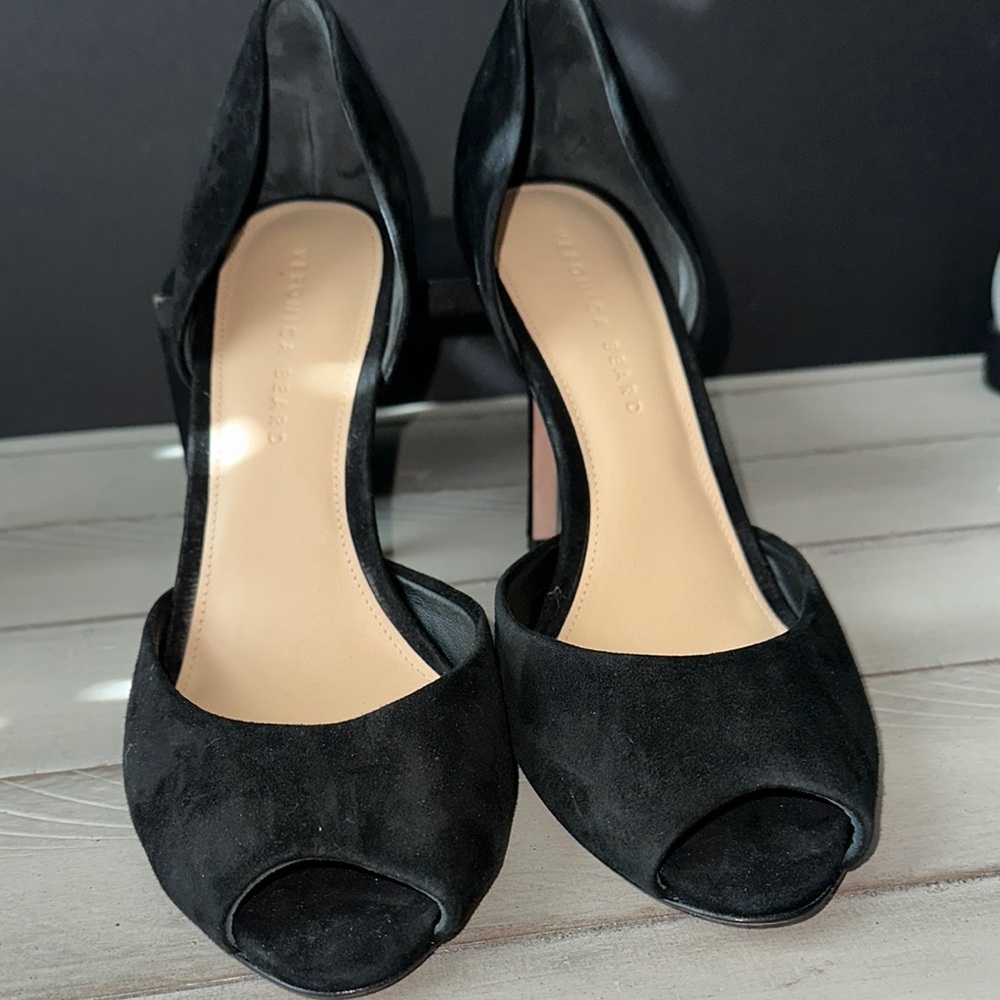 Veronica Beard Black Suede Peep-Toe Heels size 11